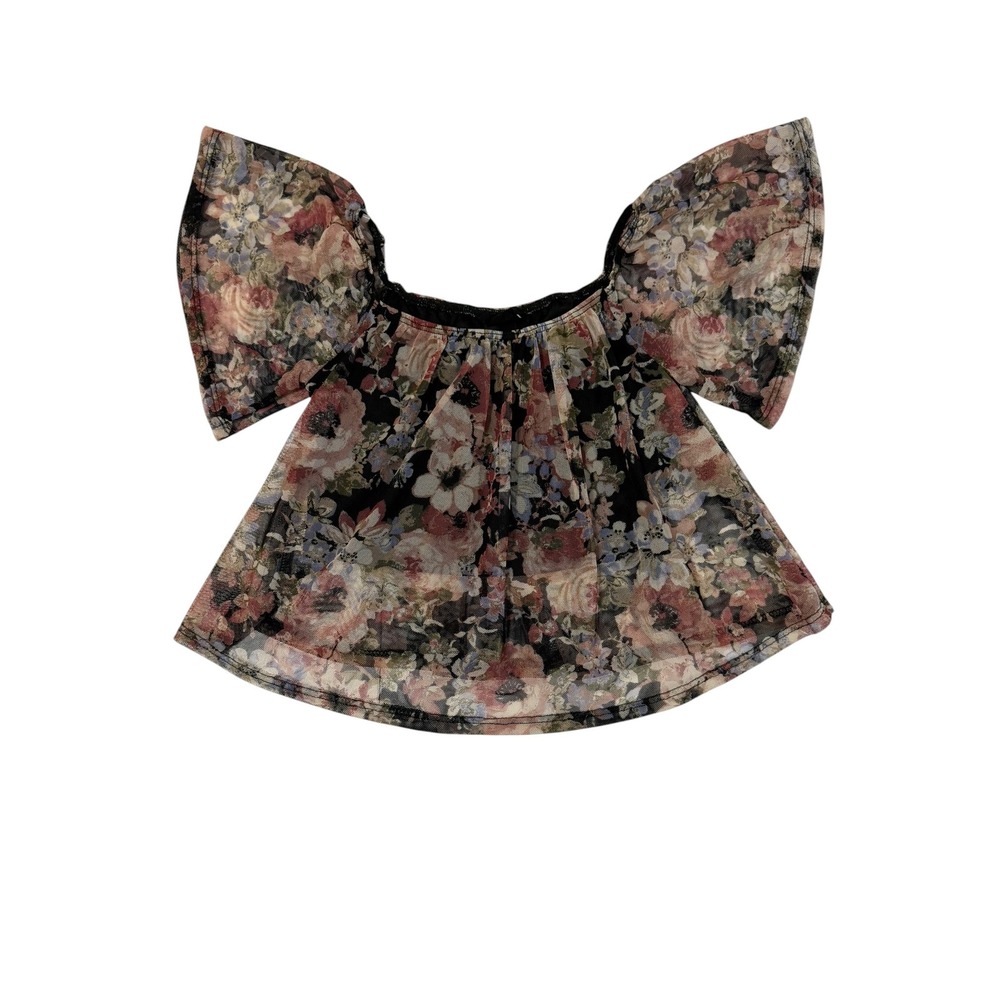 Wet Seal Floral Mesh Overlay Crop Top Built-in Cami Black XS Y2K Fairy Grunge - Picture 5 of 16